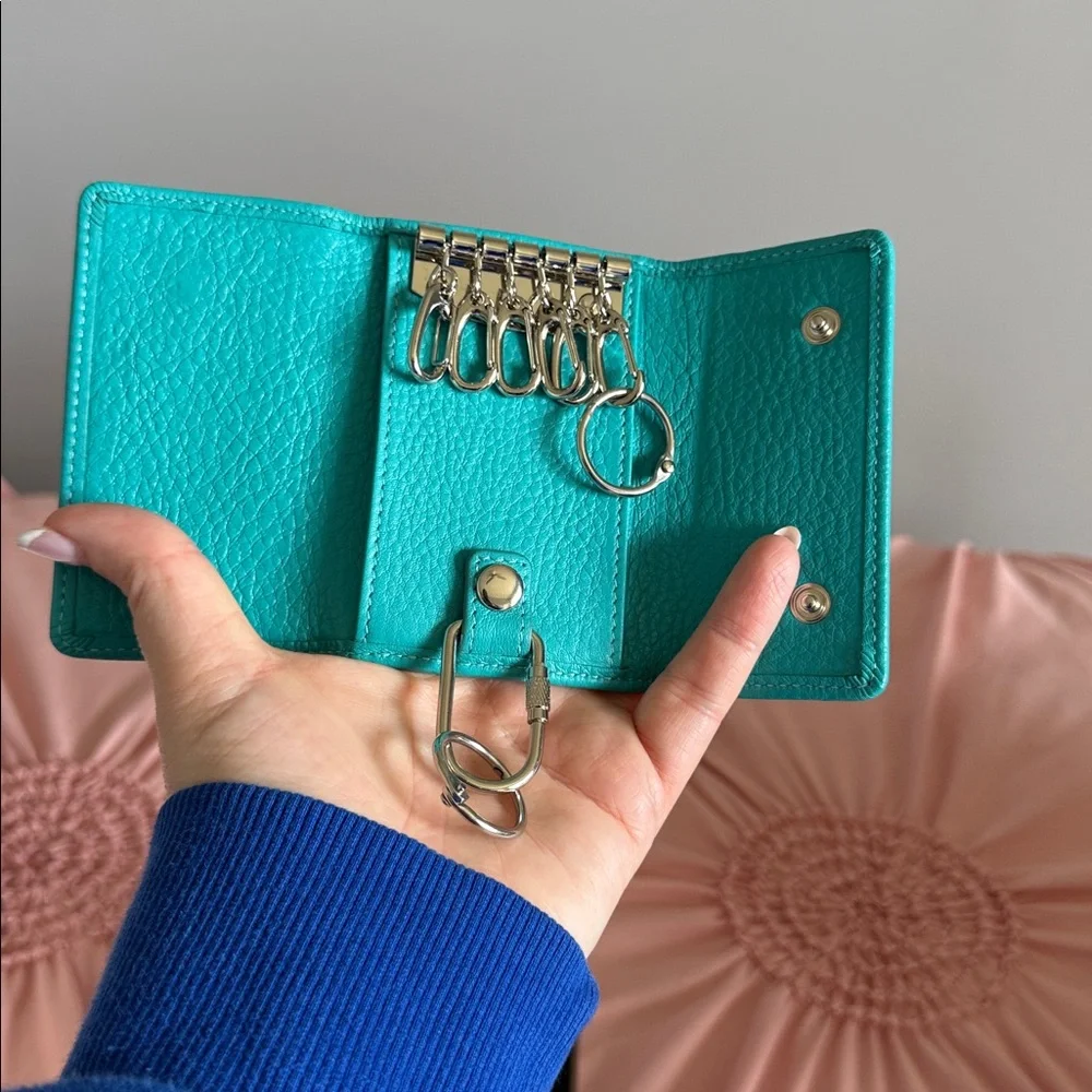 Teal Pebbled Leather Women's key keeper/wallet - Picture 2 of 5